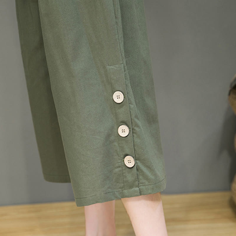 Buddha Stonesカジュアル 無地 サイドボタンデザイン ドローストリング メンズ コットン クロップドパンツ ポケット付き - image 27