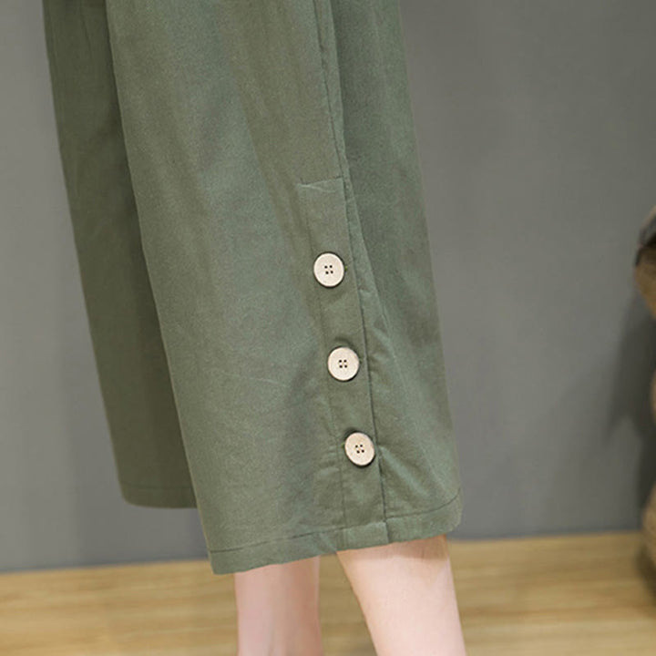 Buddha Stonesカジュアル 無地 サイドボタンデザイン ドローストリング メンズ コットン クロップドパンツ ポケット付き - image 27