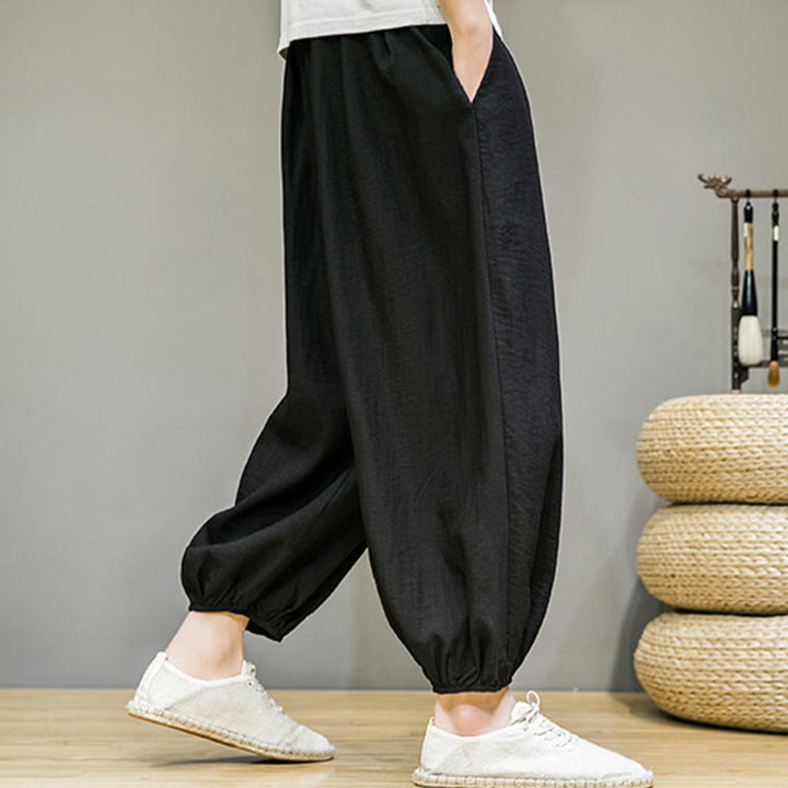 Buddha Stonesサマープレーンドローストリングメンズアンクル丈コットンハーレムパンツ（ポケット付き） - image 26