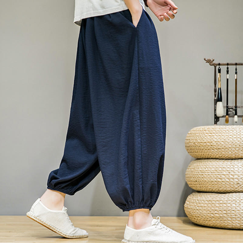 Buddha Stonesサマープレーンドローストリングメンズアンクル丈コットンハーレムパンツ（ポケット付き） - image 6