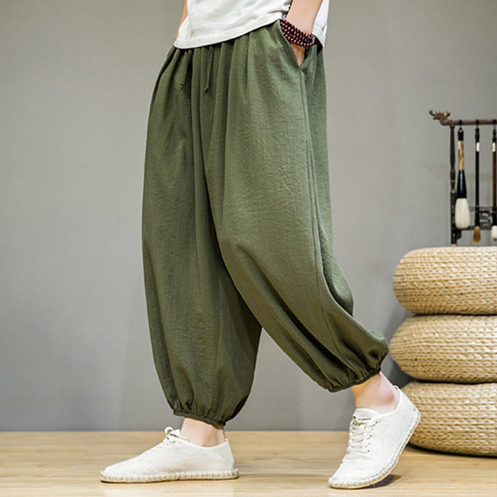 Buddha Stonesサマープレーンドローストリングメンズアンクル丈コットンハーレムパンツ（ポケット付き） - image 35