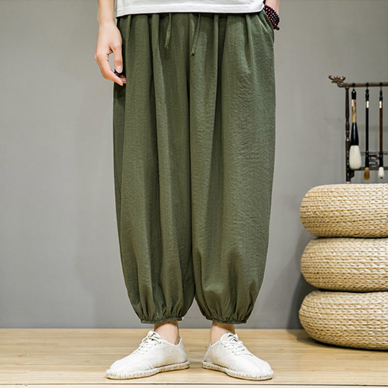 Buddha Stonesサマープレーンドローストリングメンズアンクル丈コットンハーレムパンツ（ポケット付き） - image 31