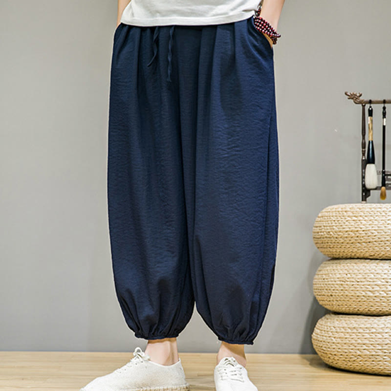 Buddha Stonesサマープレーンドローストリングメンズアンクル丈コットンハーレムパンツ（ポケット付き） - image 1