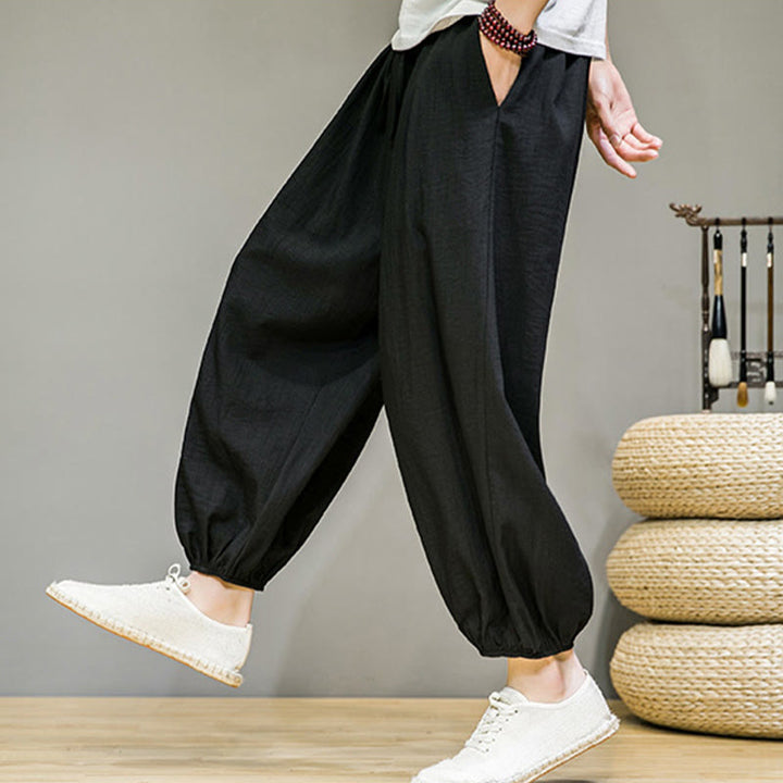 Buddha Stonesサマープレーンドローストリングメンズアンクル丈コットンハーレムパンツ（ポケット付き） - image 28