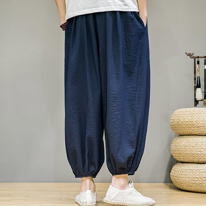 Buddha Stonesサマープレーンドローストリングメンズアンクル丈コットンハーレムパンツ（ポケット付き） - image 2