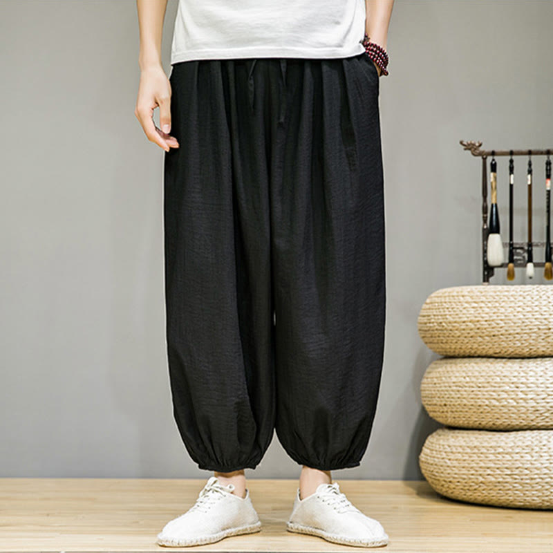 Buddha Stonesサマープレーンドローストリングメンズアンクル丈コットンハーレムパンツ（ポケット付き） - image 24