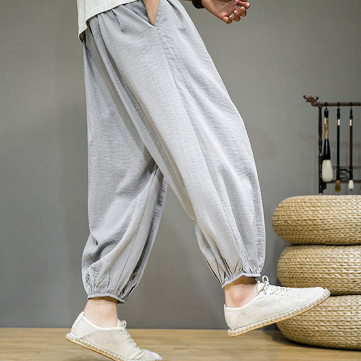Buddha Stonesサマープレーンドローストリングメンズアンクル丈コットンハーレムパンツ（ポケット付き） - image 15