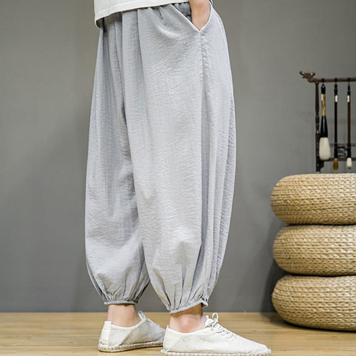 Buddha Stonesサマープレーンドローストリングメンズアンクル丈コットンハーレムパンツ（ポケット付き） - image 14