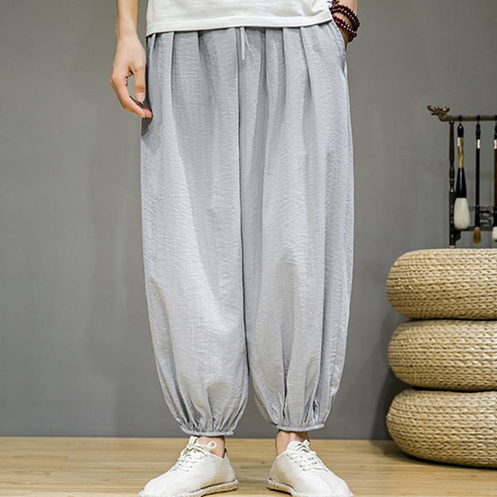 Buddha Stonesサマープレーンドローストリングメンズアンクル丈コットンハーレムパンツ（ポケット付き） - image 11