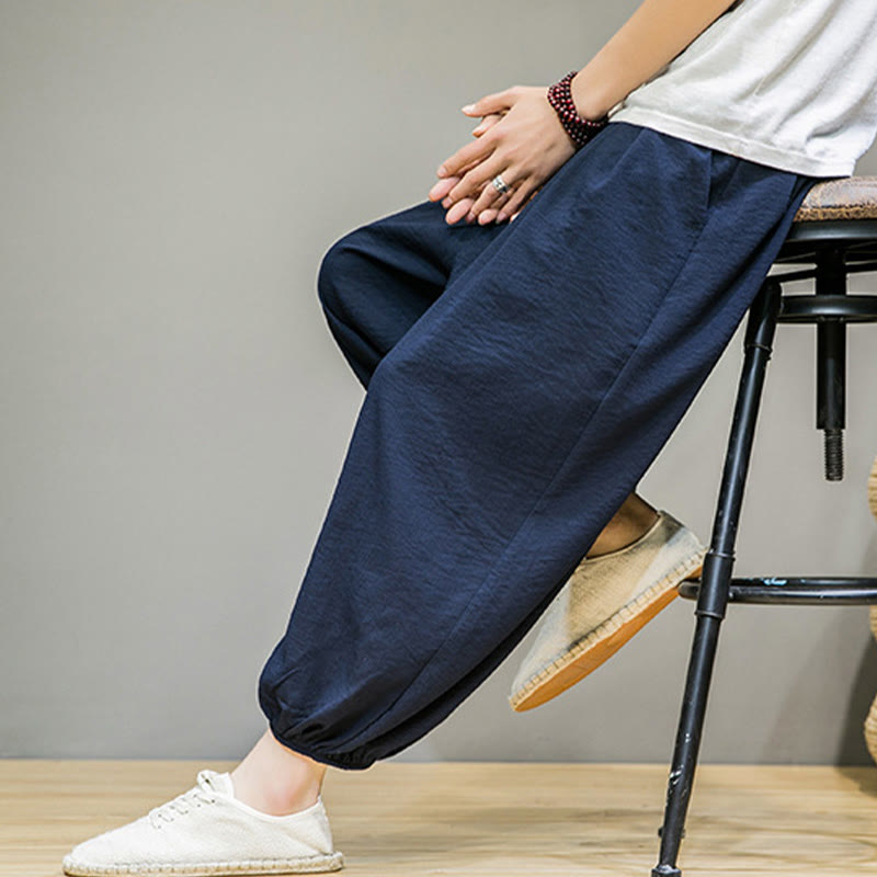 Buddha Stonesサマープレーンドローストリングメンズアンクル丈コットンハーレムパンツ（ポケット付き） - image 7