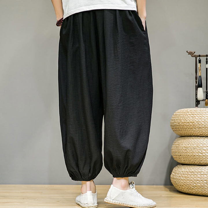 Buddha Stonesサマープレーンドローストリングメンズアンクル丈コットンハーレムパンツ（ポケット付き） - image 25