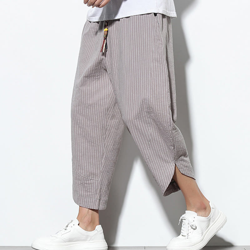 Buddha Stonesサマーストライプ柄 ドローストリング コットンリネン メンズ 7-8丈 ハーレムパンツ ポケット付き - image 27