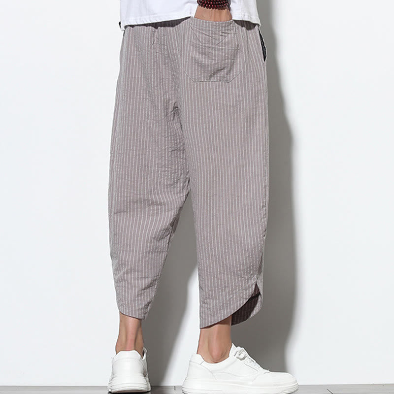 Buddha Stonesサマーストライプ柄 ドローストリング コットンリネン メンズ 7-8丈 ハーレムパンツ ポケット付き - image 25