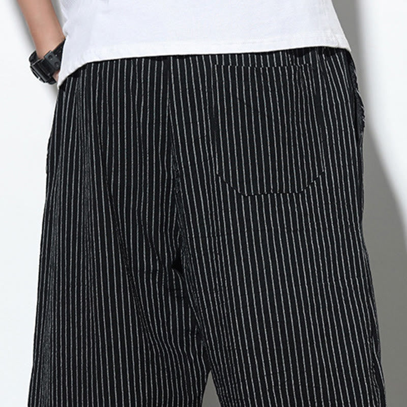 Buddha Stonesサマーストライプ柄 ドローストリング コットンリネン メンズ 7-8丈 ハーレムパンツ ポケット付き - image 19