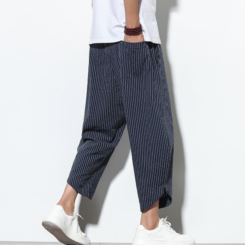 Buddha Stonesサマーストライプ柄 ドローストリング コットンリネン メンズ 7-8丈 ハーレムパンツ ポケット付き - image 37