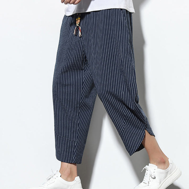 Buddha Stonesサマーストライプ柄 ドローストリング コットンリネン メンズ 7-8丈 ハーレムパンツ ポケット付き - image 33