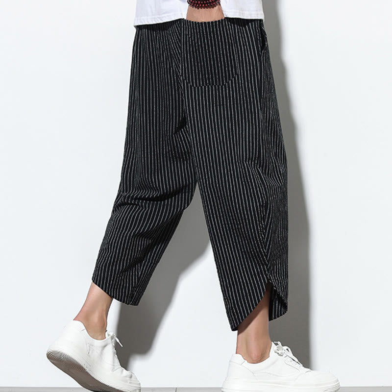 Buddha Stonesサマーストライプ柄 ドローストリング コットンリネン メンズ 7-8丈 ハーレムパンツ ポケット付き - image 11