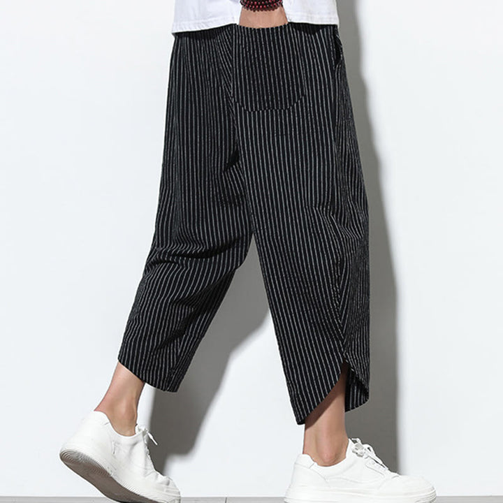 Buddha Stonesサマーストライプ柄 ドローストリング コットンリネン メンズ 7-8丈 ハーレムパンツ ポケット付き - image 11