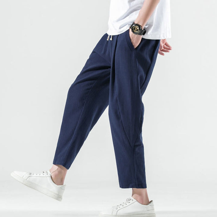 Buddha Stonesカジュアル 無地 プリーツデザイン ドローストリング メンズ ロング コットン リネン ハーレムパンツ ポケット付き - image 40