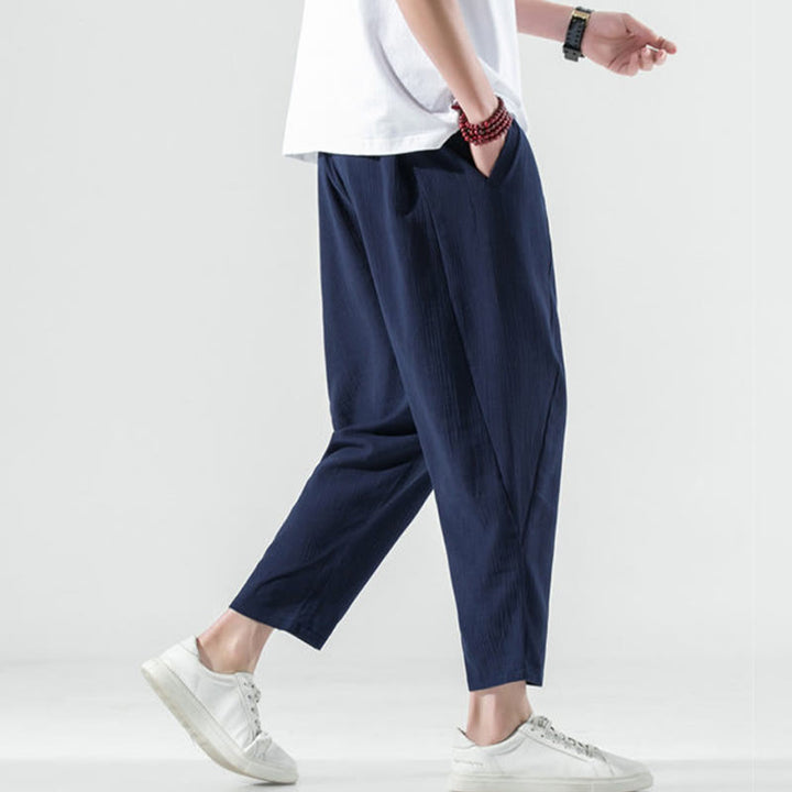 Buddha Stonesカジュアル 無地 プリーツデザイン ドローストリング メンズ ロング コットン リネン ハーレムパンツ ポケット付き - image 42