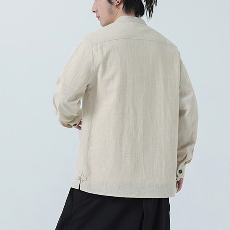 Buddha Stonesメンズ ボタン付きラミーリネンコットンフリース裏地ジャケットシャツ ポケット付き - image 8