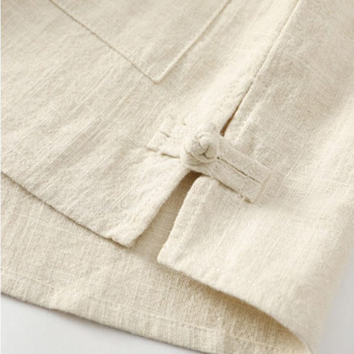 Buddha Stonesメンズ ボタン付きラミーリネンコットンフリース裏地ジャケットシャツ ポケット付き - image 4