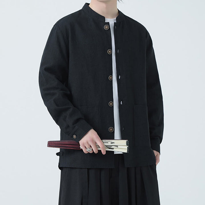 Buddha Stonesメンズ ボタン付きラミーリネンコットンフリース裏地ジャケットシャツ ポケット付き - image 24