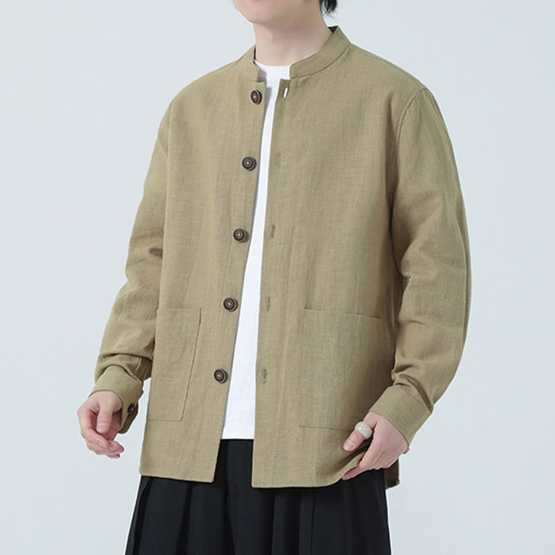 Buddha Stonesメンズ ボタン付きラミーリネンコットンフリース裏地ジャケットシャツ ポケット付き - image 30