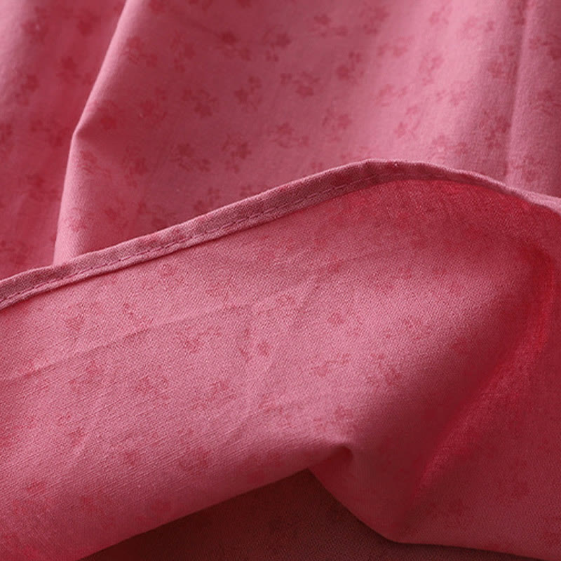 Buddha Stonesカジュアル レトロ 無地 ボタン フリル クルーネック デザイン 半袖 コットン リネン ミディ ドレス ポケット付き - image 14