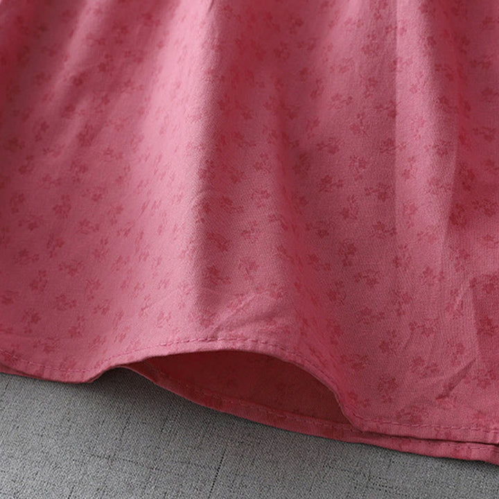 Buddha Stonesカジュアル レトロ 無地 ボタン フリル クルーネック デザイン 半袖 コットン リネン ミディ ドレス ポケット付き - image 15