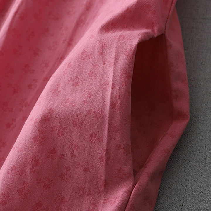 Buddha Stonesカジュアル レトロ 無地 ボタン フリル クルーネック デザイン 半袖 コットン リネン ミディ ドレス ポケット付き - image 12