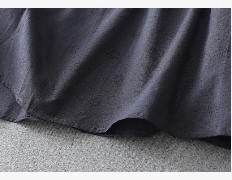 Buddha Stonesカジュアル レトロ 無地 ボタン フリル クルーネック デザイン 半袖 コットン リネン ミディ ドレス ポケット付き - image 4