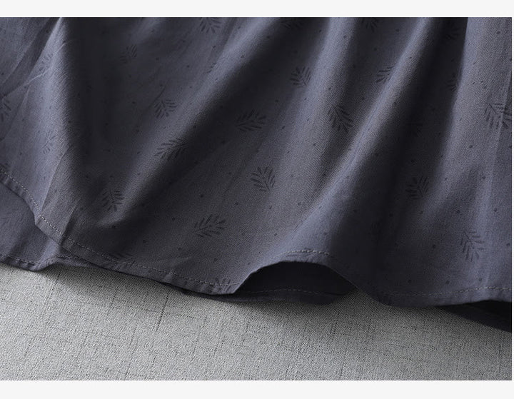 Buddha Stonesカジュアル レトロ 無地 ボタン フリル クルーネック デザイン 半袖 コットン リネン ミディ ドレス ポケット付き - image 4