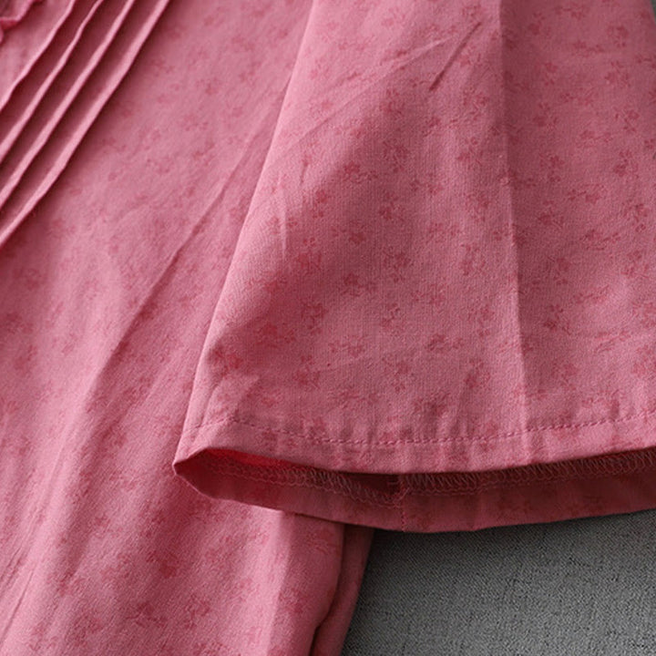 Buddha Stonesカジュアル レトロ 無地 ボタン フリル クルーネック デザイン 半袖 コットン リネン ミディ ドレス ポケット付き - image 11