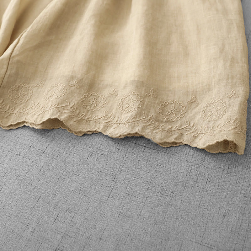 Buddha Stones通勤用 無地 レース刺繍デザイン コットン レディース ワイドレッグ クロップドパンツ ポケット付き - image 21