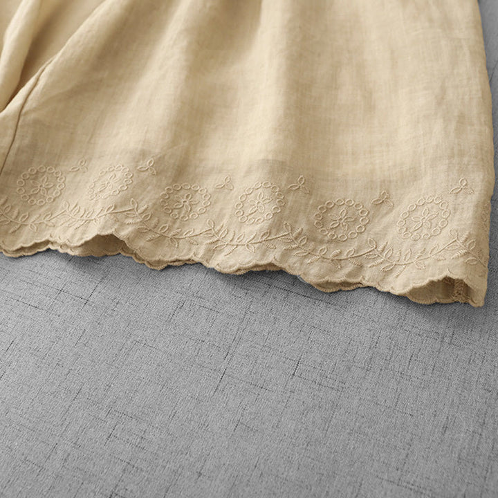 Buddha Stones通勤用 無地 レース刺繍デザイン コットン レディース ワイドレッグ クロップドパンツ ポケット付き - image 21