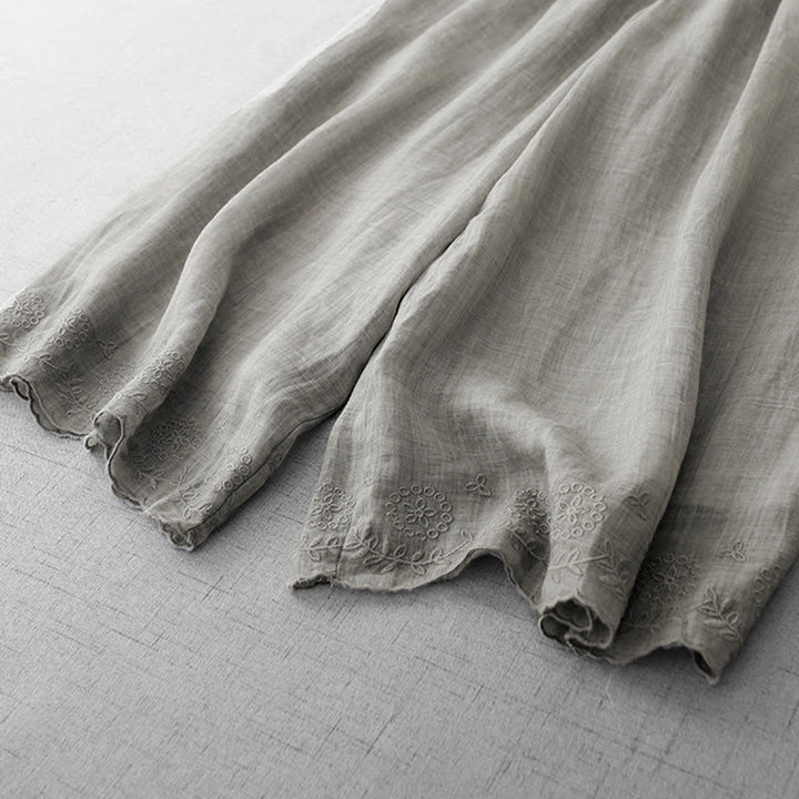 Buddha Stones通勤用 無地 レース刺繍デザイン コットン レディース ワイドレッグ クロップドパンツ ポケット付き - image 12