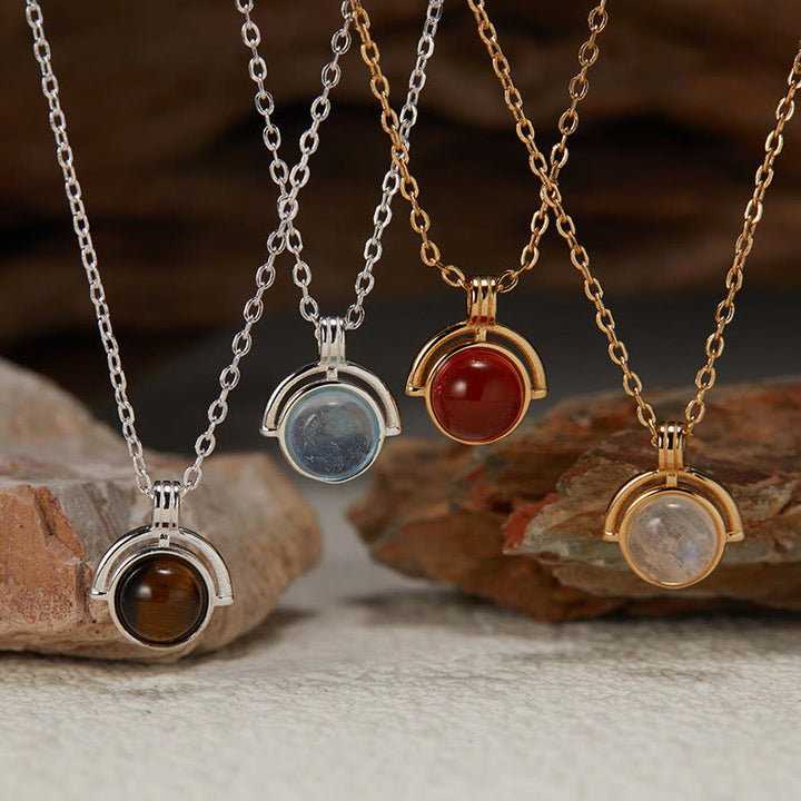 Buddha Stonesレッドアゲート タイガーアイ アクアマリン ムーンストーン 925スターリングシルバー 自信のネックレスペンダント
