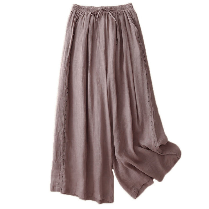 Buddha Stones通勤用 無地 刺繍 ドローストリング レディース ワイドレッグ アンクル丈 コットンパンツ ポケット付き - image 19