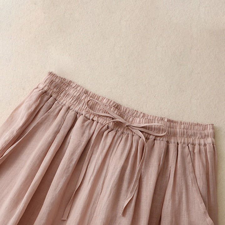 Buddha Stones通勤用 無地 刺繍 ドローストリング レディース ワイドレッグ アンクル丈 コットンパンツ ポケット付き - image 13