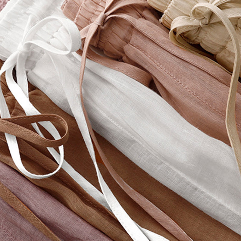 Buddha Stones通勤用 無地 刺繍 ドローストリング レディース ワイドレッグ アンクル丈 コットンパンツ ポケット付き - image 25