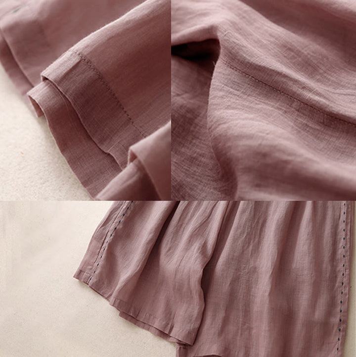 Buddha Stones通勤用 無地 刺繍 ドローストリング レディース ワイドレッグ アンクル丈 コットンパンツ ポケット付き - image 18