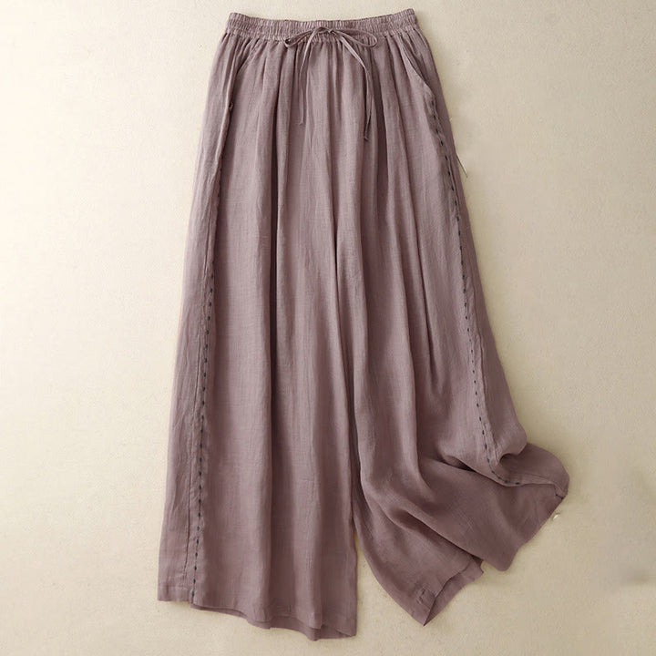 Buddha Stones通勤用 無地 刺繍 ドローストリング レディース ワイドレッグ アンクル丈 コットンパンツ ポケット付き - ロージーブラウン - US8-10，UK/AU12-14，EU40-42 (2XL) - image 16