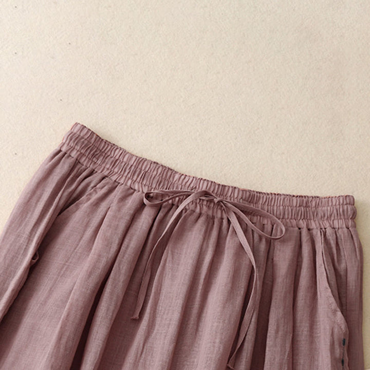 Buddha Stones通勤用 無地 刺繍 ドローストリング レディース ワイドレッグ アンクル丈 コットンパンツ ポケット付き - image 17