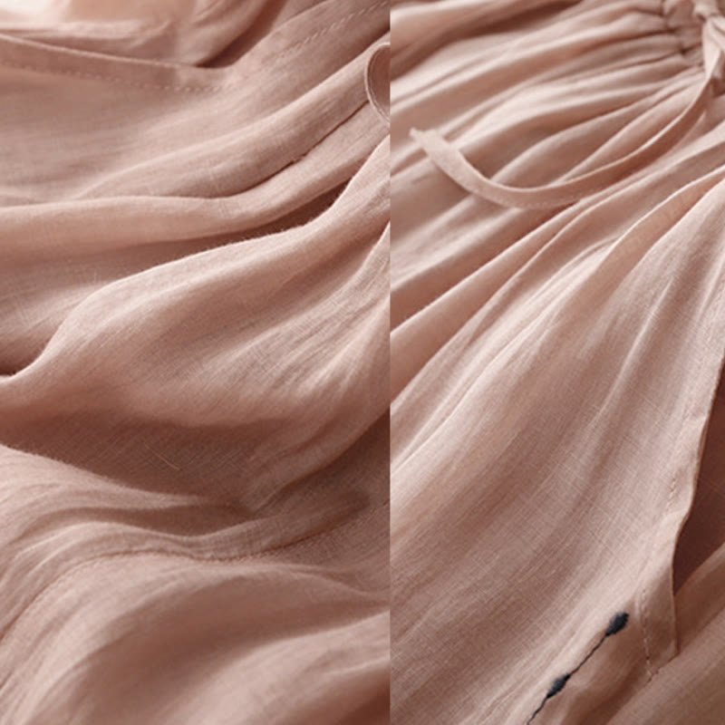 Buddha Stones通勤用 無地 刺繍 ドローストリング レディース ワイドレッグ アンクル丈 コットンパンツ ポケット付き - image 15