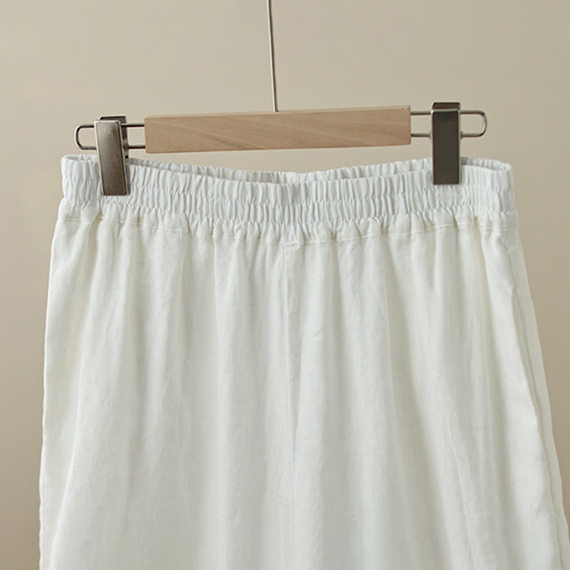 Buddha Stones通勤用 レトロ 無地 レース パッチワークデザイン 7-8丈 レディース ワイドレッグ コットンパンツ ポケット付き - image 20