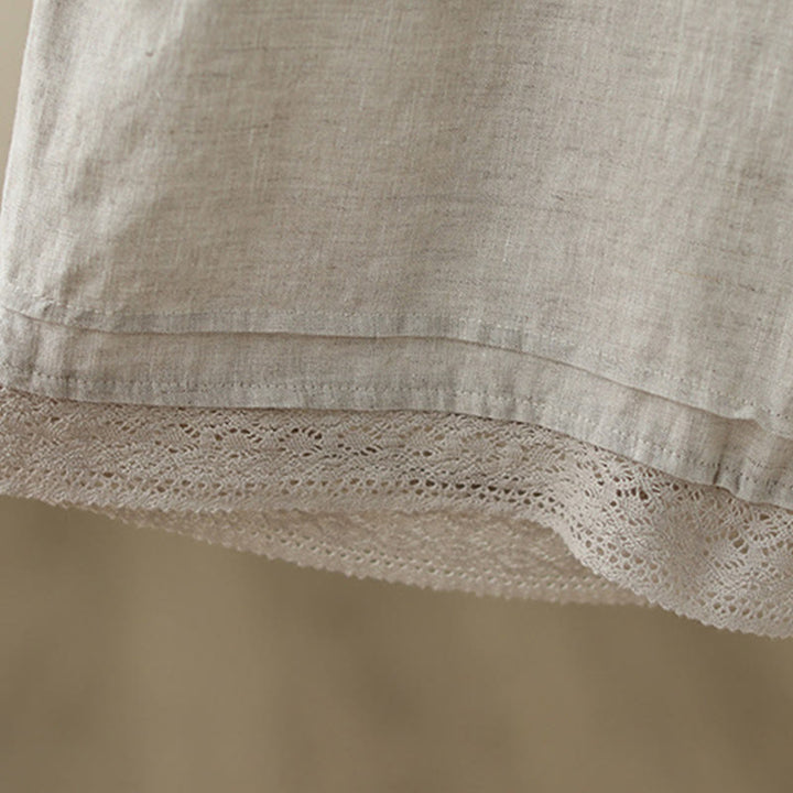 Buddha Stones通勤用 レトロ 無地 レース パッチワークデザイン 7-8丈 レディース ワイドレッグ コットンパンツ ポケット付き - image 8