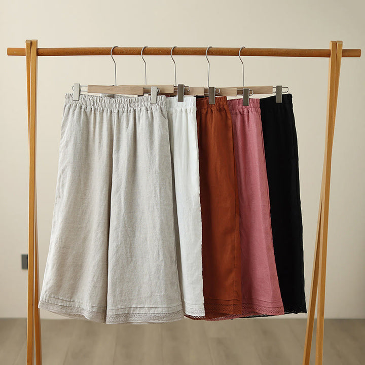 Buddha Stones通勤用 レトロ 無地 レース パッチワークデザイン 7-8丈 レディース ワイドレッグ コットンパンツ ポケット付き - image 27