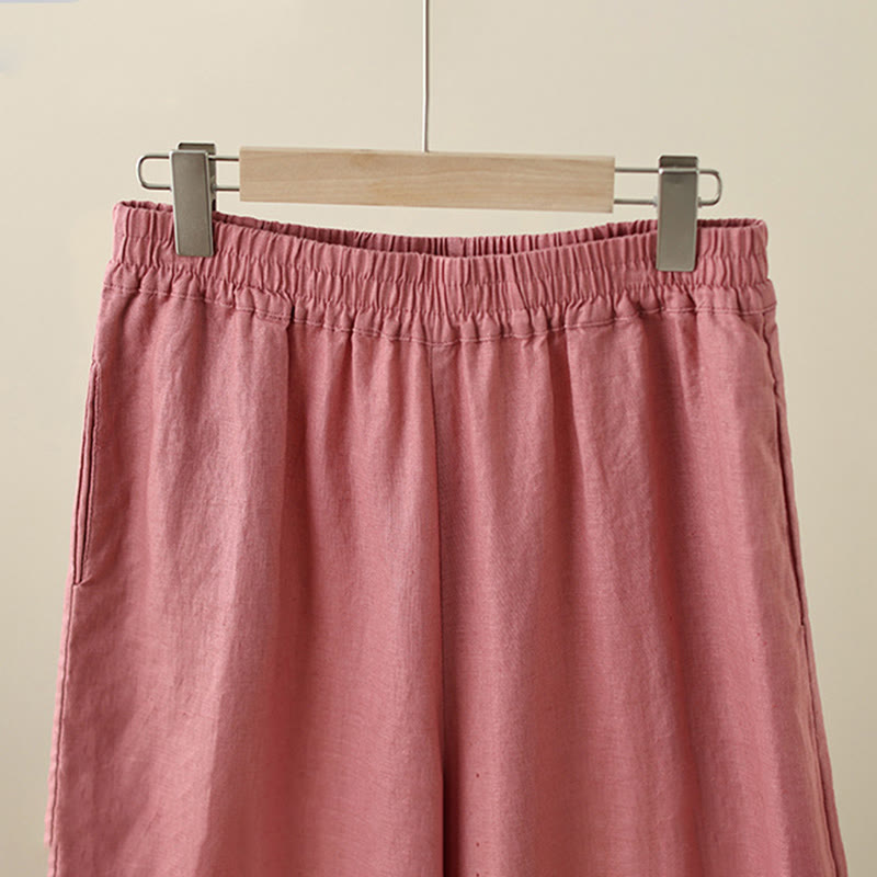 Buddha Stones通勤用 レトロ 無地 レース パッチワークデザイン 7-8丈 レディース ワイドレッグ コットンパンツ ポケット付き - image 11