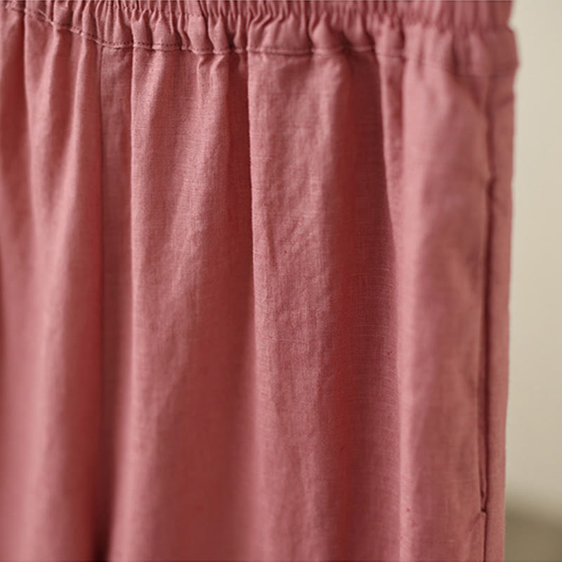 Buddha Stones通勤用 レトロ 無地 レース パッチワークデザイン 7-8丈 レディース ワイドレッグ コットンパンツ ポケット付き - image 12